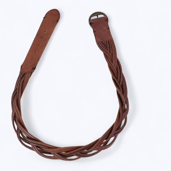Ruehl Braided Leather Belt Womens L Boho Western Coastal Cowgirl Brass Buckle - Picture 3 of 8